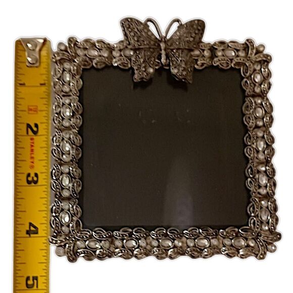 Butterfly Floral Picture Frame Ornate Metal Rhinestones Fairy Cottage Whimsigoth - Picture 4 of 16